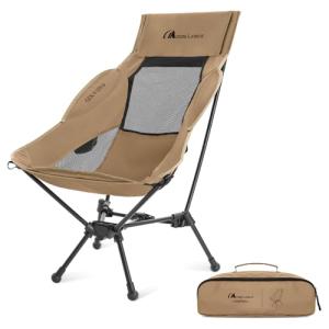 MOON LENCE High Back Folding Camping Chair, 330lbs Portable Compact Chair with Wide Seat & Ergonomic Back Support (Khaki)