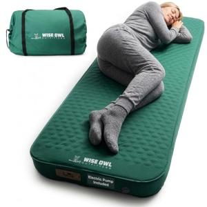 Wise Owl Outfitters Self Inflating Sleeping Pad with Electric Pump, 4" Camping Air Mattress Pad with Foam for Adults, Camp Mat for Tent, SUV & Road Trips