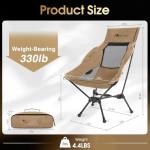 MOON LENCE High Back Folding Camping Chair, 330lbs Portable Compact Chair with Wide Seat & Ergonomic Back Support (Khaki)