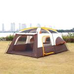 KTT Extra Large Tent 12 Person,Family Cabin Tents,2 Bay-Windows,2 Rooms and 3 Doors 3 Windows with Mesh,Waterproof,Straight Wall,Double Layer,Big Tent for Outdoor,Picnic,Camping,Gathering(Brown)