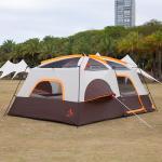 KTT Extra Large Tent 12 Person,Family Cabin Tents,2 Bay-Windows,2 Rooms and 3 Doors 3 Windows with Mesh,Waterproof,Straight Wall,Double Layer,Big Tent for Outdoor,Picnic,Camping,Gathering(Brown)
