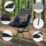 MOON LENCE High Back Folding Camping Chair, 330lbs Portable Compact Chair with Wide Seat & Ergonomic Back Support (Khaki)