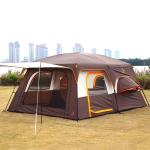 KTT Extra Large Tent 12 Person,Family Cabin Tents,2 Bay-Windows,2 Rooms and 3 Doors 3 Windows with Mesh,Waterproof,Straight Wall,Double Layer,Big Tent for Outdoor,Picnic,Camping,Gathering(Brown)