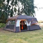 KTT Extra Large Tent 12 Person,Family Cabin Tents,2 Bay-Windows,2 Rooms and 3 Doors 3 Windows with Mesh,Waterproof,Straight Wall,Double Layer,Big Tent for Outdoor,Picnic,Camping,Gathering(Brown)