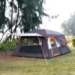 KTT Extra Large Tent 12 Person,Family Cabin Tents,2 Bay-Windows,2 Rooms and 3 Doors 3 Windows with Mesh,Waterproof,Straight Wall,Double Layer,Big Tent for Outdoor,Picnic,Camping,Gathering(Brown)