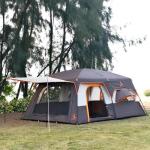 KTT Extra Large Tent 12 Person,Family Cabin Tents,2 Bay-Windows,2 Rooms and 3 Doors 3 Windows with Mesh,Waterproof,Straight Wall,Double Layer,Big Tent for Outdoor,Picnic,Camping,Gathering(Brown)