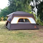 KTT Extra Large Tent 12 Person,Family Cabin Tents,2 Bay-Windows,2 Rooms and 3 Doors 3 Windows with Mesh,Waterproof,Straight Wall,Double Layer,Big Tent for Outdoor,Picnic,Camping,Gathering(Brown)