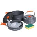 DINITHRON Camping Cookware Set Silicone Handle 10-Piece Lightweight Backpacking Pots and Pans Set, Compact Nesting Camping Cooking Set with Folding Handle for Hiking Family Camping & Outdoor Picnic