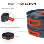 DINITHRON Camping Cookware Set Silicone Handle 10-Piece Lightweight Backpacking Pots and Pans Set, Compact Nesting Camping Cooking Set with Folding Handle for Hiking Family Camping & Outdoor Picnic