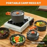 DINITHRON Camping Cookware Set Silicone Handle 10-Piece Lightweight Backpacking Pots and Pans Set, Compact Nesting Camping Cooking Set with Folding Handle for Hiking Family Camping & Outdoor Picnic