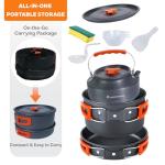 DINITHRON Camping Cookware Set Silicone Handle 10-Piece Lightweight Backpacking Pots and Pans Set, Compact Nesting Camping Cooking Set with Folding Handle for Hiking Family Camping & Outdoor Picnic