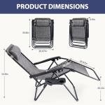 Sweetcrispy Zero Gravity Chairs, Set of 2 Portable Recliner Beach Camping Patio Outdoor Folding Lounge Chair with Cup Holder Trays and Adjustable Pillow for Poolside, Garden, Backyard, Lawn (Grey)