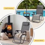 Sweetcrispy Zero Gravity Chairs, Set of 2 Portable Recliner Beach Camping Patio Outdoor Folding Lounge Chair with Cup Holder Trays and Adjustable Pillow for Poolside, Garden, Backyard, Lawn (Grey)