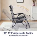 Sweetcrispy Zero Gravity Chairs, Set of 2 Portable Recliner Beach Camping Patio Outdoor Folding Lounge Chair with Cup Holder Trays and Adjustable Pillow for Poolside, Garden, Backyard, Lawn (Grey)