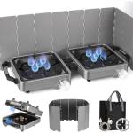 2 Burner Camping Stove with Windshield, 24000 BTU Propane Gas Stove,Portable Folding Camp Stove with Carry Bag, Piezo Ignition Adjustable Burners, Camping Essentials for Outdoor Tailgating Grilling