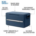 Coleman Snap 'N Go 55-Quart Collapsible Hard Cooler, Portable Hard-Sided Cooler with Waterproof Removable Liner, Space-Saving & Quick Set Up, 64 Hours Cold, Sapphire Blue