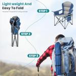 OLIXIS Folding Camping Chair, Portable Collapsible Chair with Cup Holder, Non-Slip Feet, Heavy Duty Lawn Chair for Hiking Beach Sports, Cooler Bag, Thicken 300D Oxford, 500 LBS, Blue & Grey