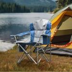 OLIXIS Folding Camping Chair, Portable Collapsible Chair with Cup Holder, Non-Slip Feet, Heavy Duty Lawn Chair for Hiking Beach Sports, Cooler Bag, Thicken 300D Oxford, 500 LBS, Blue & Grey