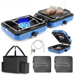 Hisencn Camping Stove,2 Burner Propane Camping Stove,Dual Griddles,30,000 BTU Portable Propane Stove with Carry Bag,Outdoor Cooking Stove set for Camping Gear,RV Essentials,Camp Gifts for Man,Blue