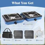 Hisencn Camping Stove,2 Burner Propane Camping Stove,Dual Griddles,30,000 BTU Portable Propane Stove with Carry Bag,Outdoor Cooking Stove set for Camping Gear,RV Essentials,Camp Gifts for Man,Blue