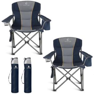 ALPHA CAMP Folding Camping Chair for Adults, Oversized Portable Lawn Chairs with Cooler Bag,Cup Holder & 600D Oxford Fabric, Folding Chairs for Outside Support 450 LBS, Outdoor Chairs 2 Pack