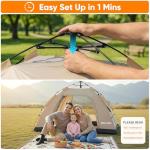 Golabs CT3 2 Person Instant Camping Tent, 1-Minute Setup by Pre-Attached Pole, 4 Side Mesh & Door Ventilation, Lightweight 4.8lbs Portable Design with Carry Bag, Inner Storage Pockets & Hooks for Park