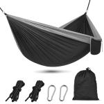 OBTANIM Camping Hammock 500lbs Portable Lightweight Single or Double Hammock with Tree Straps and Carry Bag for Camping Backpacking Hiking Travel Beach Outdoor Indoor (Gray and Black)