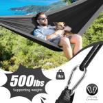 OBTANIM Camping Hammock 500lbs Portable Lightweight Single or Double Hammock with Tree Straps and Carry Bag for Camping Backpacking Hiking Travel Beach Outdoor Indoor (Gray and Black)
