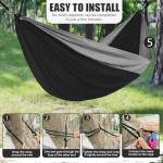 OBTANIM Camping Hammock 500lbs Portable Lightweight Single or Double Hammock with Tree Straps and Carry Bag for Camping Backpacking Hiking Travel Beach Outdoor Indoor (Gray and Black)