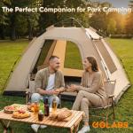 Golabs CT3 2 Person Instant Camping Tent, 1-Minute Setup by Pre-Attached Pole, 4 Side Mesh & Door Ventilation, Lightweight 4.8lbs Portable Design with Carry Bag, Inner Storage Pockets & Hooks for Park