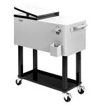 VINGLI 80 Quart Rolling Ice Chest, Portable Patio Party Bar Drink Cooler Cart, with Shelf, Beverage Pool with Bottle Opener,Grey