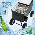 VINGLI 80 Quart Wagon Rolling Cooler Ice Chest, w/Long Handle and 10" Wheels, Portable Beach Patio Party Bar Cold Drink Beverage, Outdoor Park Cart on Wheels (Black-Wagon)