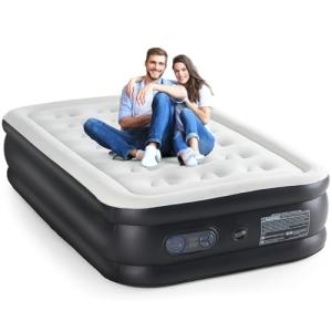 KMFurnila Queen Size Air Mattress with Built in Pump, Inflatable Blow Up Mattress 16" Raised for Home, Camping & Guest, Portable Air Bed 660 lbs Weight Capacity, Double Height & Non-Slip Bottom