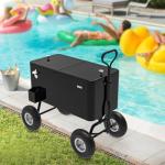 VINGLI 80 Quart Wagon Rolling Cooler Ice Chest, w/Long Handle and 10" Wheels, Portable Beach Patio Party Bar Cold Drink Beverage, Outdoor Park Cart on Wheels (Black-Wagon)