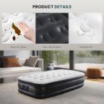 KMFurnila Queen Size Air Mattress with Built in Pump, Inflatable Blow Up Mattress 16" Raised for Home, Camping & Guest, Portable Air Bed 660 lbs Weight Capacity, Double Height & Non-Slip Bottom