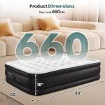 KMFurnila Queen Size Air Mattress with Built in Pump, Inflatable Blow Up Mattress 16" Raised for Home, Camping & Guest, Portable Air Bed 660 lbs Weight Capacity, Double Height & Non-Slip Bottom
