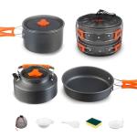 TGpao Collapsible Camping Cookware Set, Portable 4-in-1 Outdoor Pot & Pan Kit with Nonstick Frypan, Pot, Kettle & Carry Bag, Hard-Anodized Aluminum for Backpacking, Camping, Hiking (2-4 Person)