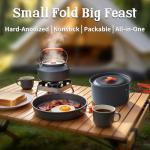 TGpao Collapsible Camping Cookware Set, Portable 4-in-1 Outdoor Pot & Pan Kit with Nonstick Frypan, Pot, Kettle & Carry Bag, Hard-Anodized Aluminum for Backpacking, Camping, Hiking (2-4 Person)