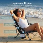 DUMOS Low Beach Chair for Adults, Lightweight Folding Portable Beach Chair with Cup Holder, Storage Pocket, Breeze Mesh Back, Padded Armrests, Low Profile Chair for Camp, Picnic, Lawn, Sand, Black