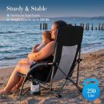 DUMOS Low Beach Chair for Adults, Lightweight Folding Portable Beach Chair with Cup Holder, Storage Pocket, Breeze Mesh Back, Padded Armrests, Low Profile Chair for Camp, Picnic, Lawn, Sand, Black