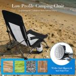 DUMOS Low Beach Chair for Adults, Lightweight Folding Portable Beach Chair with Cup Holder, Storage Pocket, Breeze Mesh Back, Padded Armrests, Low Profile Chair for Camp, Picnic, Lawn, Sand, Black