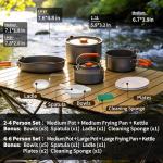 TGpao Collapsible Camping Cookware Set, Portable 4-in-1 Outdoor Pot & Pan Kit with Nonstick Frypan, Pot, Kettle & Carry Bag, Hard-Anodized Aluminum for Backpacking, Camping, Hiking (2-4 Person)