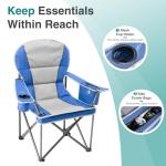 OLIXIS Folding Camping Chair, Portable Collapsible Chair with Cup Holder, Non-Slip Feet, Heavy Duty Lawn Chair for Hiking Beach Sports, Cooler Bag, Thicken 300D Oxford, 500 LBS, Blue Grey