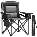 SONGMICS Oversized Lumbar Support Camping Chair, Heavy-Duty Outdoor Folding Chair Comfortable, Padded, Glamping, Cooler Bag, Weight Capacity 450 lb, Ink Black UGCB066B01