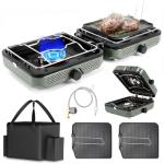 Hisencn Camping Stove,2 Burner Propane Camping Stove,Dual Griddles,30,000 BTU Portable Propane Stove with Carry Bag,Outdoor Cooking Stove set for Camping Gear,RV Essentials,Camp Gifts for Man,Green