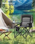SONGMICS Oversized Lumbar Support Camping Chair, Heavy-Duty Outdoor Folding Chair Comfortable, Padded, Glamping, Cooler Bag, Weight Capacity 450 lb, Ink Black UGCB066B01