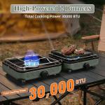 Hisencn Camping Stove,2 Burner Propane Camping Stove,Dual Griddles,30,000 BTU Portable Propane Stove with Carry Bag,Outdoor Cooking Stove set for Camping Gear,RV Essentials,Camp Gifts for Man,Green