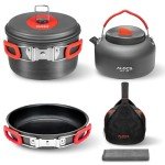Alocs Camping Cookware, Alumina Camping Cooking Set with Camping Kettle, Lightweight Portable Camping Gear, Non-Stick Camping Pan Included Storage Carry Bag for Outdoor Backpacking Hiking and Picnic