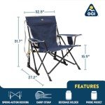 GCI Outdoor Kickback Rocker Camping Chair | Portable Folding Rocking Chair with Durable Armrests, Drink Holder & Relaxed Lowered Seat for Comfort — Loden Green