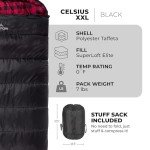 TETON Sports 101R Celsius XXL -18C/0F Sleeping Bag; 0 Degree Sleeping Bag Great for Cold Weather Camping; Black, Right Zip